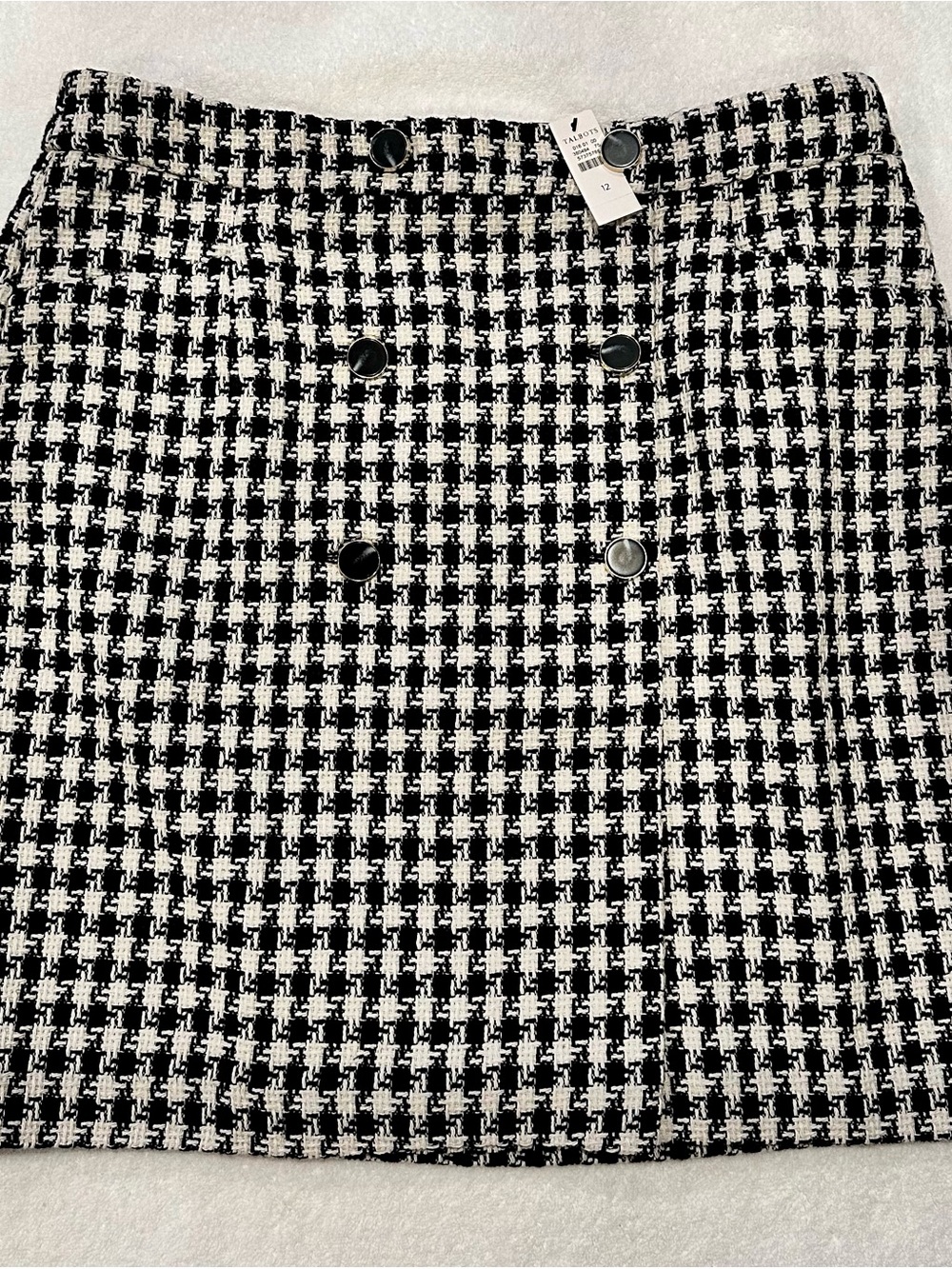 Talbots Black & White Houndstooth Double-Button Mini Skirt